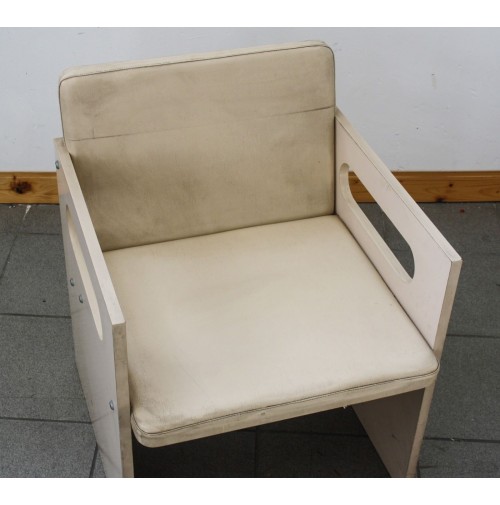 sedia vintage design anni 70 80 in legno e pelle minibal cubik